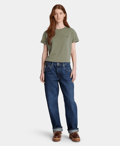 Playera de manga corta con logotipo bordado para mujer, Verde