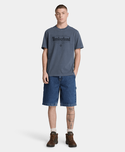 Playera de manga corta deslavada para hombre, Azul