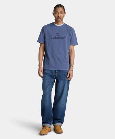 Playera de manga corta deslavada South Cabot para hombre, Azul