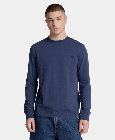 Playera de manga larga Dunstan River con bordado para hombre, Azul