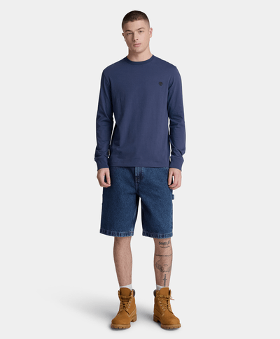 Playera de manga larga Dunstan River con bordado para hombre, Azul