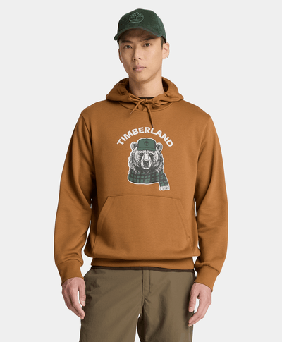Sudadera con gorro y gráfico de oso para hombre, Amarillo