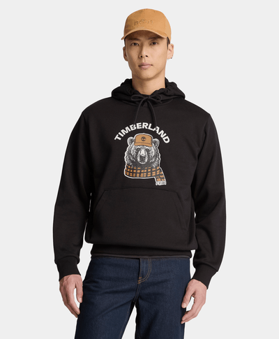 Sudadera con gorro y gráfico de oso para hombre, Negro