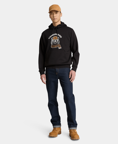 Sudadera con gorro y gráfico de oso para hombre, Negro