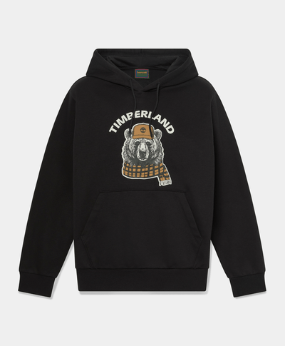 Sudadera con gorro y gráfico de oso para hombre, Negro