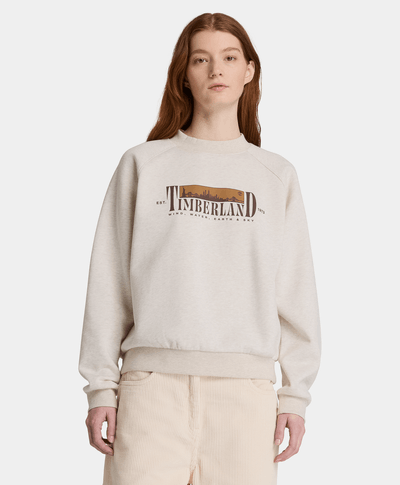 Sudadera de cuello redondo con gráfico e interior cepillado para mujer, Beige
