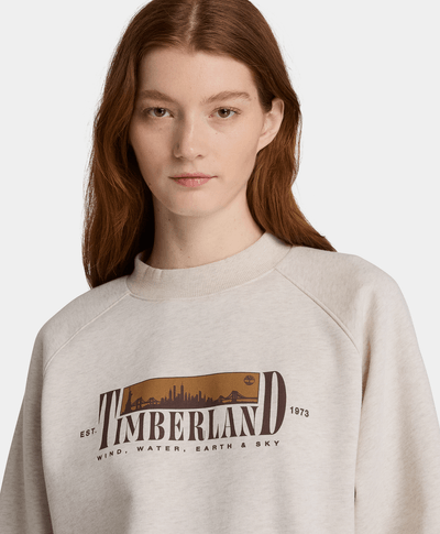 Sudadera de cuello redondo con gráfico e interior cepillado para mujer, Beige