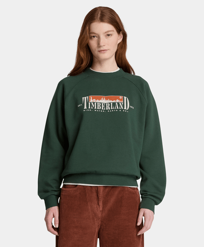 Sudadera de cuello redondo con gráfico e interior cepillado para mujer, Verde