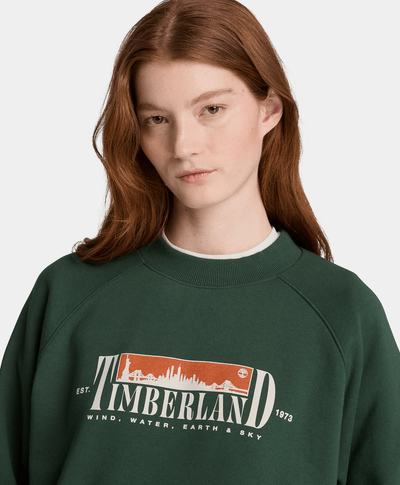 Sudadera de cuello redondo con gráfico e interior cepillado para mujer, Verde