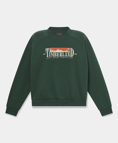 Sudadera de cuello redondo con gráfico e interior cepillado para mujer, Verde