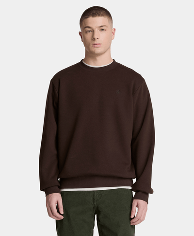 Sudadera de cuello redondo con logo en el pecho Oyster River para hombre, Café