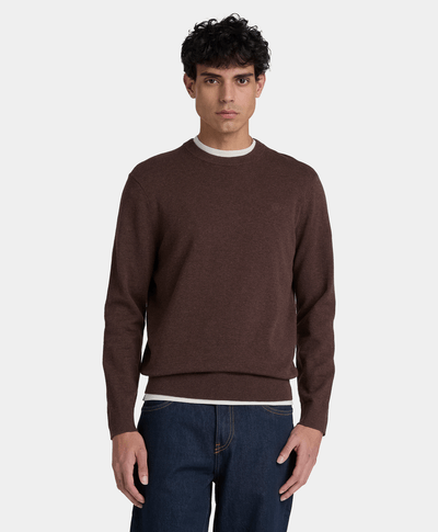 Suéter de algodón con cuello redondo Oyster River para hombre, Café