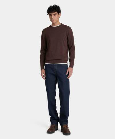 Suéter de algodón con cuello redondo Oyster River para hombre, Café
