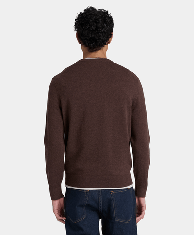 Suéter de algodón con cuello redondo Oyster River para hombre, Café