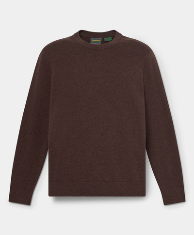 Suéter de algodón con cuello redondo Oyster River para hombre, Café