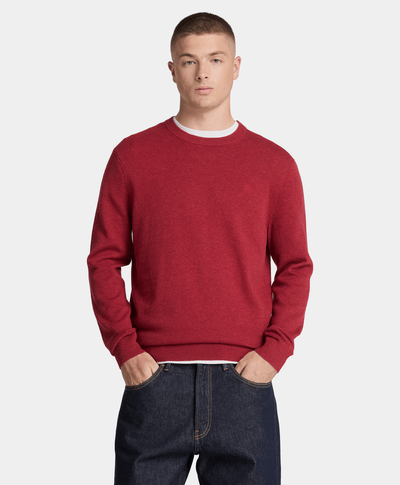 Suéter de algodón con cuello redondo Oyster River para hombre, Rojo