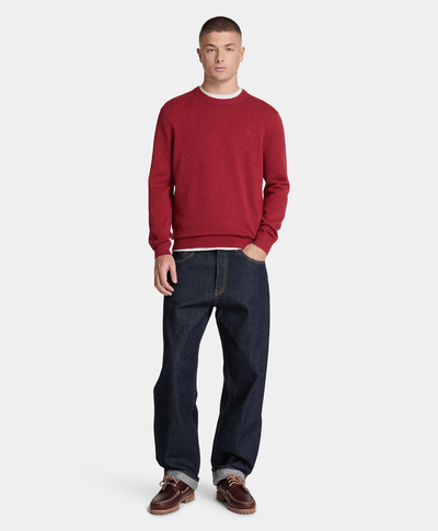 Suéter de algodón con cuello redondo Oyster River para hombre, Rojo