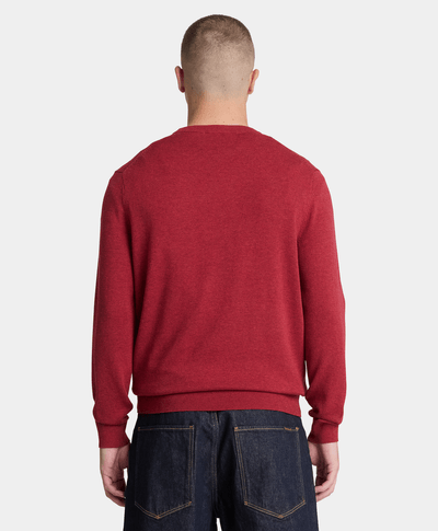 Suéter de algodón con cuello redondo Oyster River para hombre, Rojo