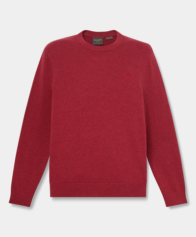 Suéter de algodón con cuello redondo Oyster River para hombre, Rojo