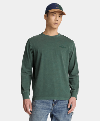 Playera de manga larga teñida South Cabot para hombre, Verde
