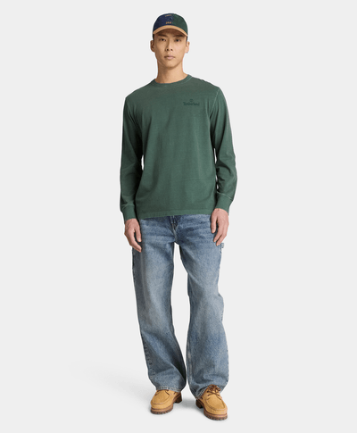 Playera de manga larga teñida South Cabot para hombre, Verde