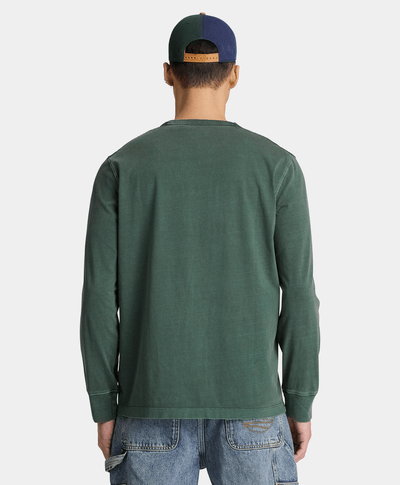 Playera de manga larga teñida South Cabot para hombre, Verde